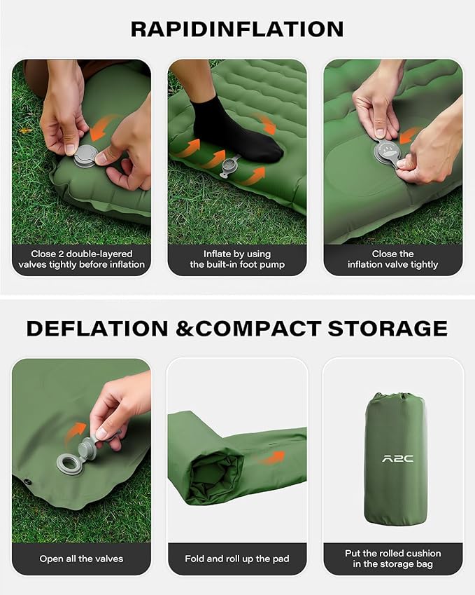 A2C Camping Sleeping Pad, Ultralight Inflatable Sleeping Pads with Built-in Foot Pump & Pillow, Compact Camping Mattress for Backpacking, Hiking, and Traveling