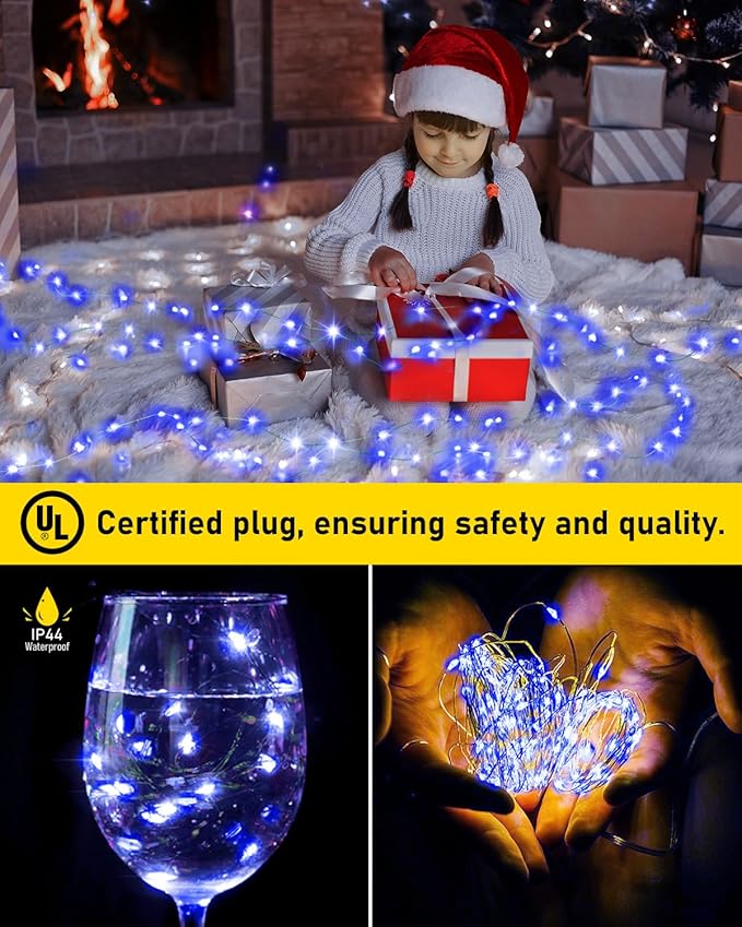 KNONEW 203FT 600 LED Outdoor Fairy Lights Plug in, Christmas Fairy Lights Outdoor Waterproof 8 Modes Memory Times for Wedding Bedroom Walls Garden Trees Decoration(Blue)