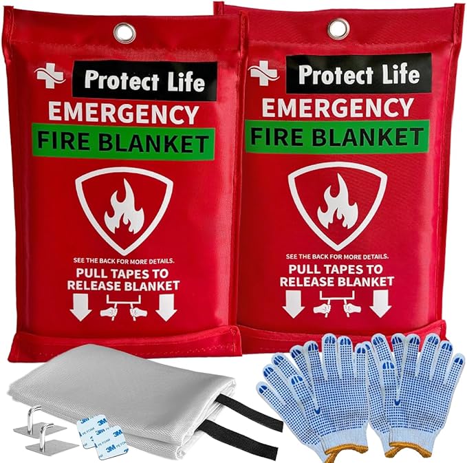 Protect Life Saving Emergency Fire Blankets 2 Pack - 40"x40", Fiberglass Fire Blanket for Home & Kitchen - Fire Suppression or Retardant Tarp - Fire Safety Kit for Car or Camping