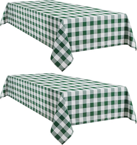 Softalker Gingham Checkered Rectangle Tablecloth - Waterproof Buffalo Plaid Table Cloth Stain Resistant Polyester Table Cover for Picnic/Camping/Outdoor - Green and White, 2 Pack - 60 x 102 Inch