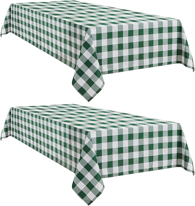 Softalker Gingham Checkered Rectangle Tablecloth - Waterproof Buffalo Plaid Table Cloth Stain Resistant Polyester Table Cover for Picnic/Camping/Outdoor - Green and White, 2 Pack - 60 x 120 Inch