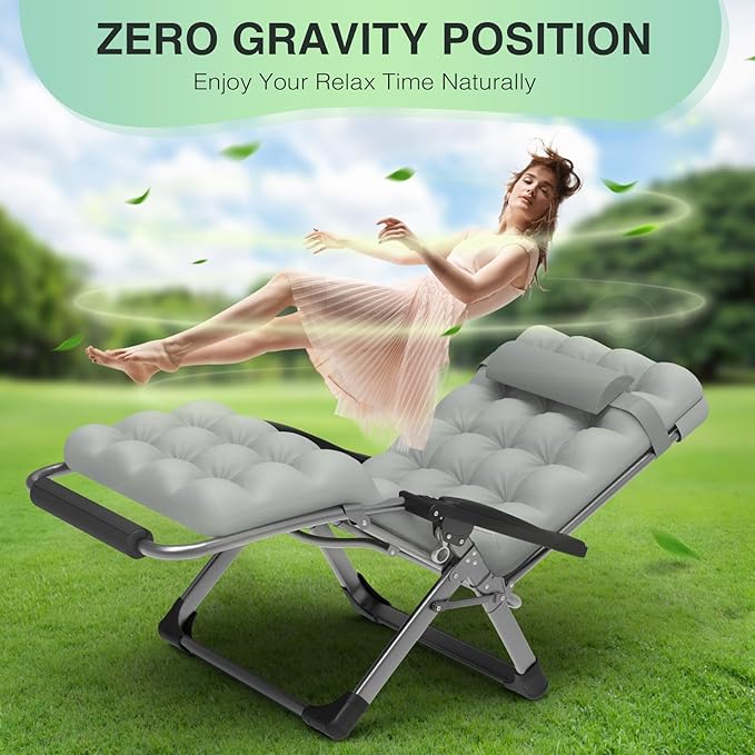 Suteck Oversized Zero Gravity Chair,29In XL Lounge Chair w/Removable Cushion&Headrest, Reclining Camping Chair w/Upgraded Lock and Footrest, Reclining Patio Chairs Recliner for Indoor Outdoor