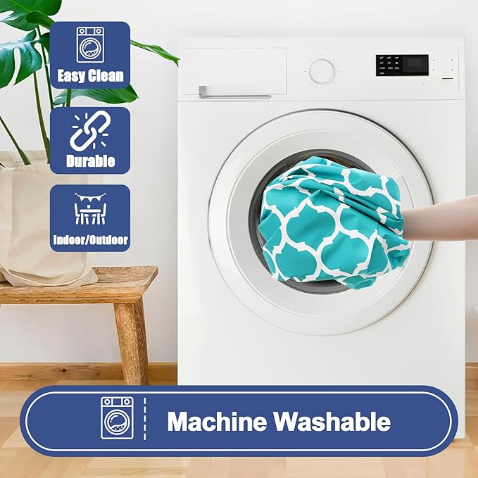 Smiry Picnic Table Cover with Bench Covers, Waterproof Elastic Fitted Tablecloth for 8 Foot Tables, Washable Polyester Tablecloths for Camping, Indoor & Outdoor (Teal Morocco, 30x96 Inch 3-pc Set)