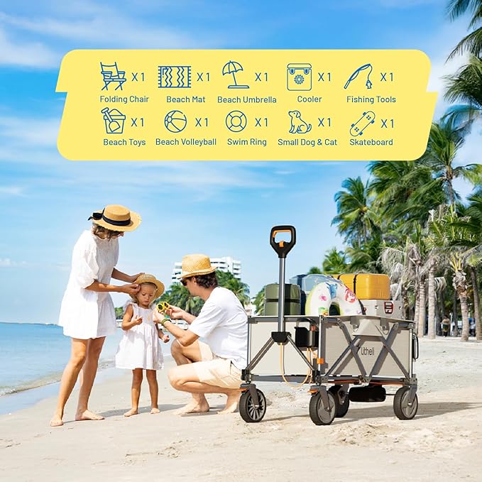 Litheli Electric Utility Wagon Cart, 200L Capacity, 300 lbs Load, Foldable Heavy-Duty Design with All-Terrain Wheels, Variable Speed Drive & Battery Power for Camping, Beach, Garden & Shopping