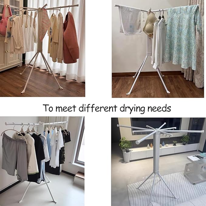 Laundry Drying Rack with 16 Clips Clothes Drying Rack Foldable Collapsible Clothing Rack Retractable Length Space-Saving for Laundry Room Camping Indoor Outdoor