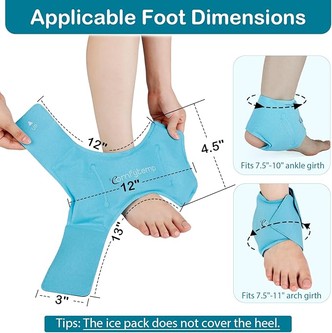 Comfytemp Ankle Ice Pack Wrap for Swelling, Plantar Fasciitis, Foot Pain Relief, Reusable Gel Cold Compression Ankle Brace for Injury, Achilles Tendonitis, Running Essential Gift for Men Women, 1 Pcs