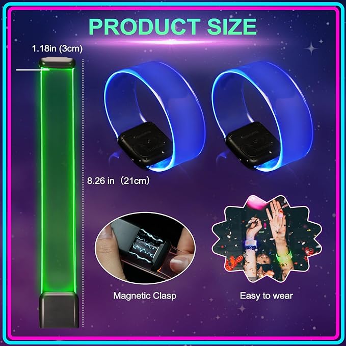 Yowivon Led Light Up Bracelets with Clasp, Glow in the Dark Party Supplies Neon Rave Accessories Cool Halloween Birthday Party Favors, 1 Pcs