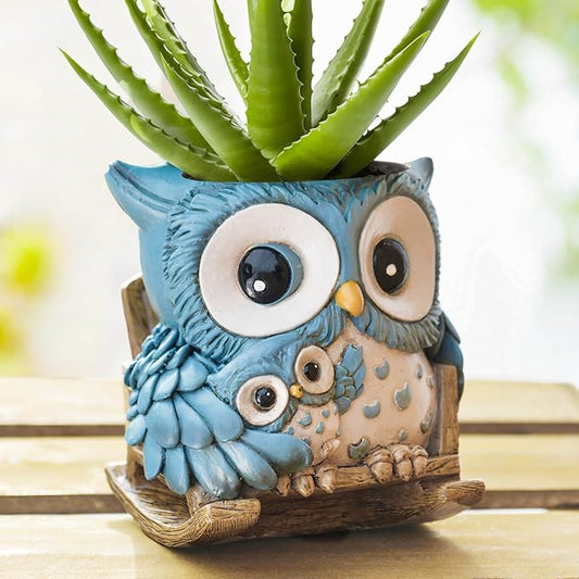 Unique Owl Plant Pots Indoor, Cute Small Succulent Pots with Drainage Hole, Rocking Chair Planters for Outdoor Indoor Plants, Resin Flower Pot for String of Pearls, Gift Ideas for Mother