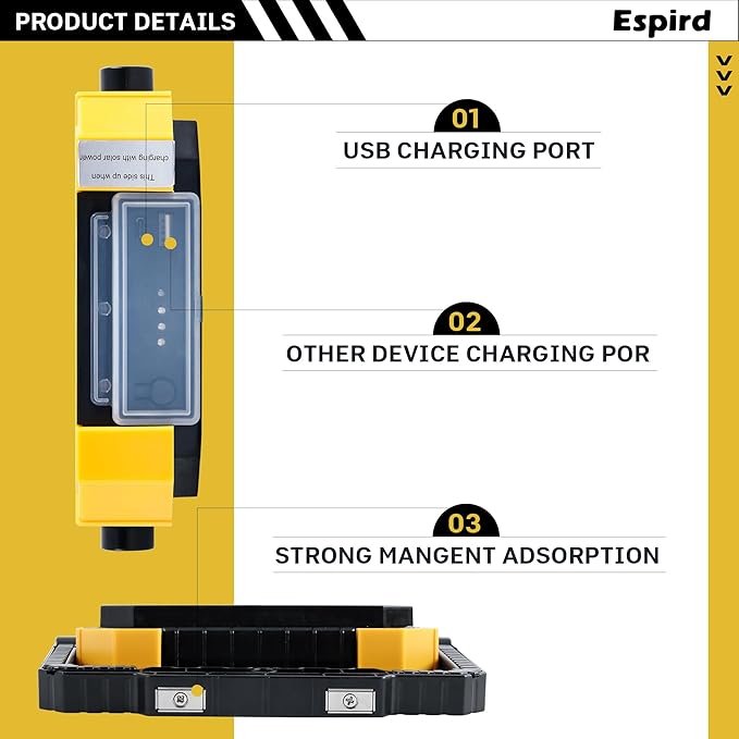 Portable LED Work Solar Light, 12000mAh 10000LM Magnetic Worklight with 4 Modes, Job Site Battery Rechargeable LED Floor Light for Emergency, Camping
