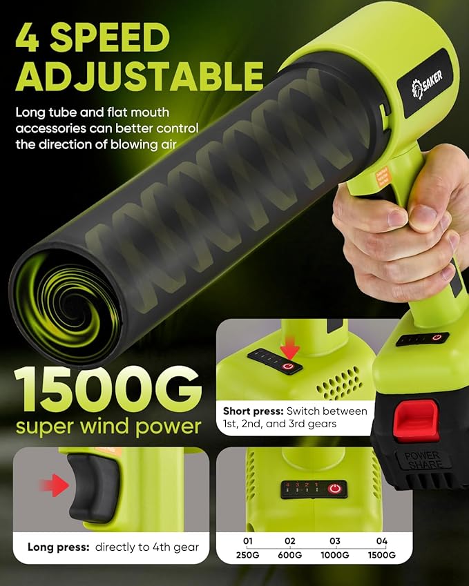 Saker Cordless Leaf Blower Portable Dust Cleaner Handheld Blower Adjustable Speed with Extended Nozzle for Drying,Patio Cleaning, Blowing Leaves,Water,Dust 2 X 4.0Ah Batteries BF2641