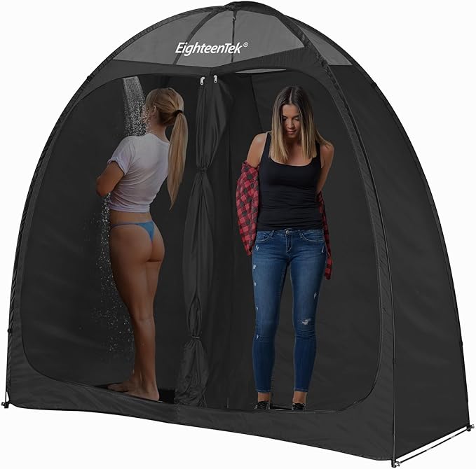 EighteenTek Shower Tent Camping, 2-Room Portable Changing Room, Outdoor Shower Enclosure, Pop Up Privacy Tent Shelter with Floor & Doors, Waterproof & Lightweight, Camping Toilet Bathroom