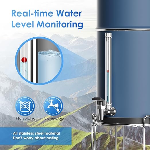 Purewell 3-Stage 0.01μm Ultra-Filtration Gravity Water Filter System, 304 Stainless Steel Countertop System with 2 Filters, Metal Water Level Spigot and Stand, Reduce 99% Chlorine, 2.25G, PW-OB-K