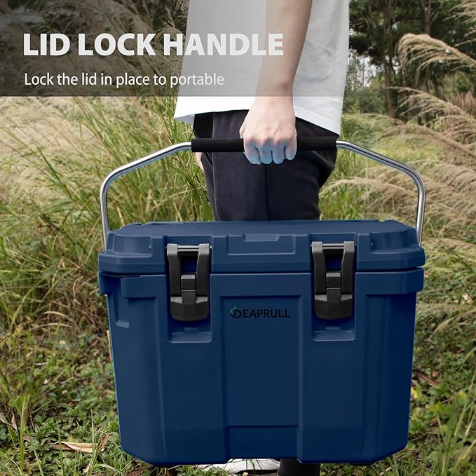 Hard Cooler, Insulated Ice Chest Box Holds Ice for More Days, Portable Cooler with Handle, Cup Holders, Double Latches for Camping Drink, Beach, Picnic, Fishing, Boat, Barbecue