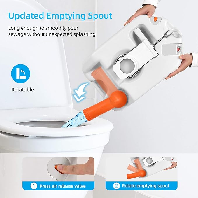 YITAHOME Portable Toilet Integrated 6.3 Gallon, Travel RV Potty with Level indicator, T-type Water Outlets, Anti-Leak Handle Pump, Rotating Spout, for Camping, Boating, Trips (External Water Inlet)