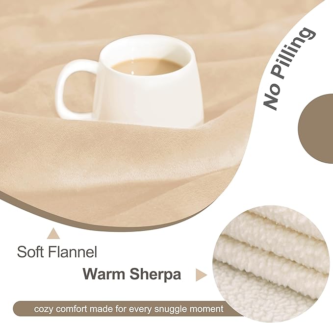 gogobunny Waterproof Pet Blanket for Small Dogs and Cats, Reversible Sherpa Fleece Soft Plush Throw for Couch Protection, Washable Furniture Protector (Beige, 30x30 inches)