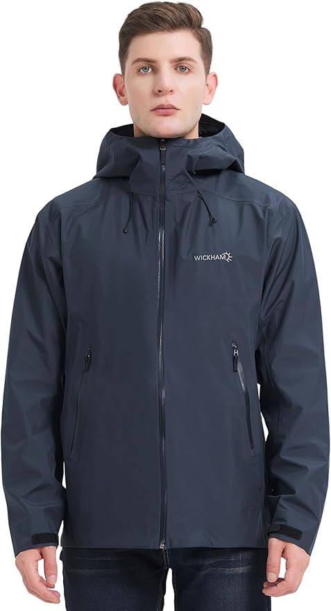 WICKHAM Men's High-performance Rain Jacket Outdoor Waterproof Windproof Coat fully Sealed Seams Shell for Expedition,Golf