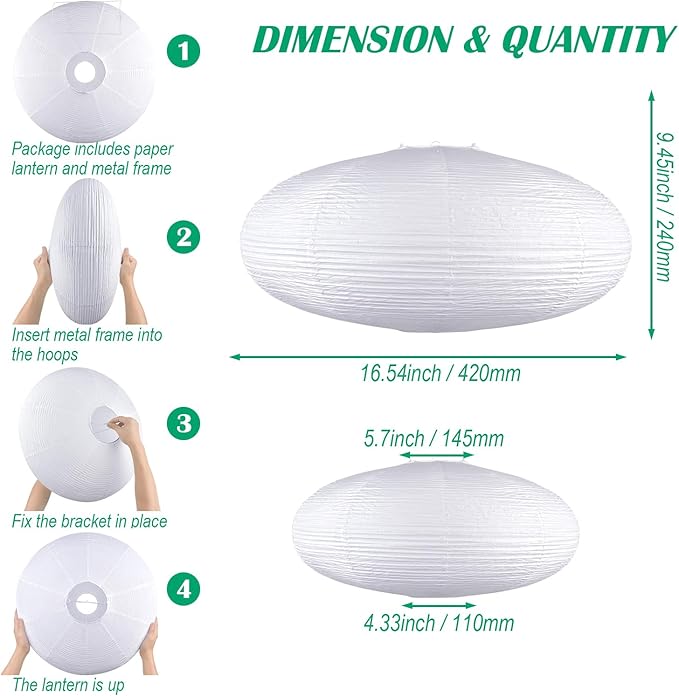 White Oval Paper Lanterns-16.54" Large Hanging Paper Lantern Lamp, Chinese/Japanese Paper Pendant Lampshade for Party Decoration, Wedding, Home Decor Ceiling Lampshade(1 Pack)