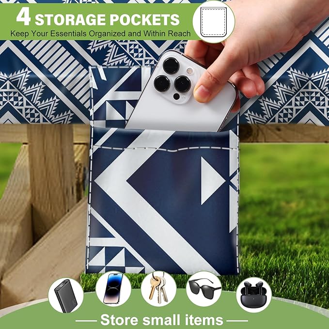 Fitted Picnic Table Cover with Bench Covers Waterproof Elastic Edges Rectangle Patio Tablecloth Outdoor Camping Essentials Stuff Rv Accessories Summer Trip Travel Camper Gifts for Woman Men, 72in 6 ft