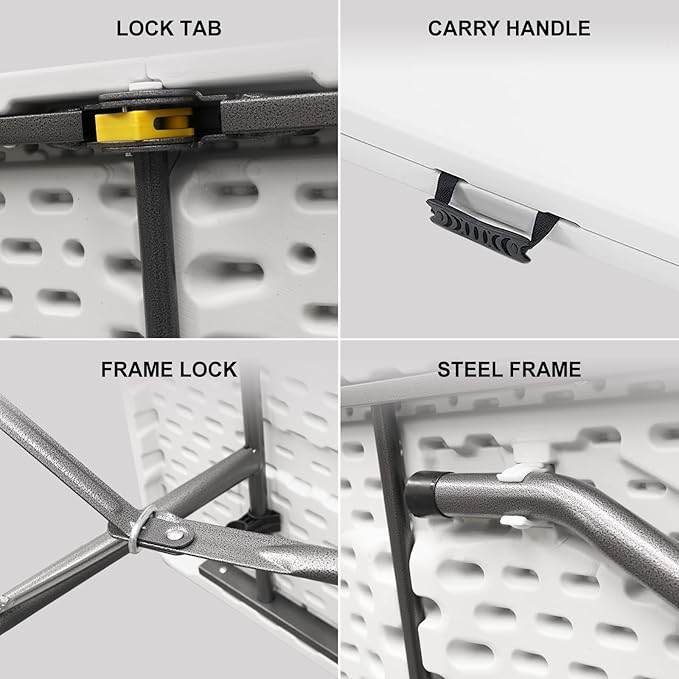 8Ft Folding Table,Sturdy Outdoor Folding Table, Perfect for Camping Picnics Parties Durable Foldable Table with Easy Setup Ideal Portable Folding Tables for Indoor & Outdoor Use