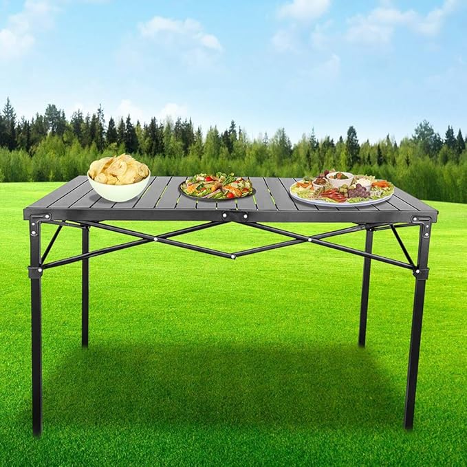 GoTEAM! Portable Heavy Duty Aluminum Roll-Top Table, Camping/Tailgating/Beach Instant Table with Carry Bag (Large)