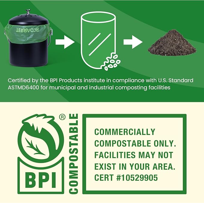 1.3 Gallon Compostable Trash Bags, 35 Bags Compost Bags for Countertop Bin, BPI Certified and Meet The ASTM D6400 Standard，Compostable Trash Bags in Dispenser Packs