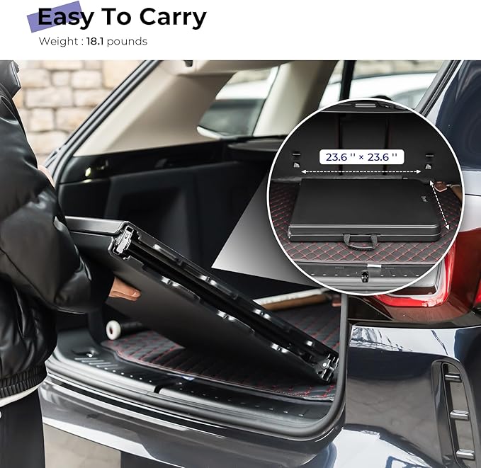 Folding Table 4 Foot Portable Heavy Duty Plastic Fold-in-Half Utility Table Small Indoor Outdoor Adjustable Height Folding with Carrying Handle, Camping and Party, Black