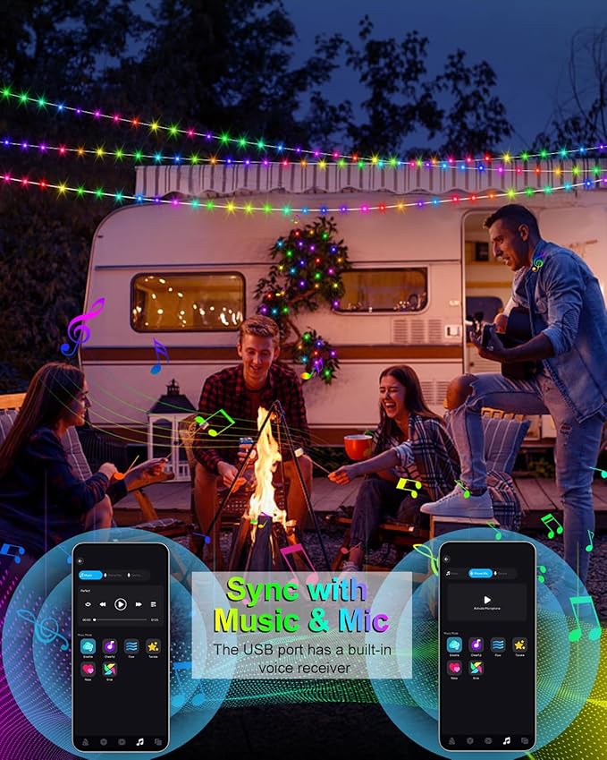 Smart Fairy Lights 2 Pack 66Ft 200 LED Twinkle String Lights with Remote & APP Control, Color Changing USB Christmas Tree Lights Music & Mic Sync for Halloween Holiday Party Decor