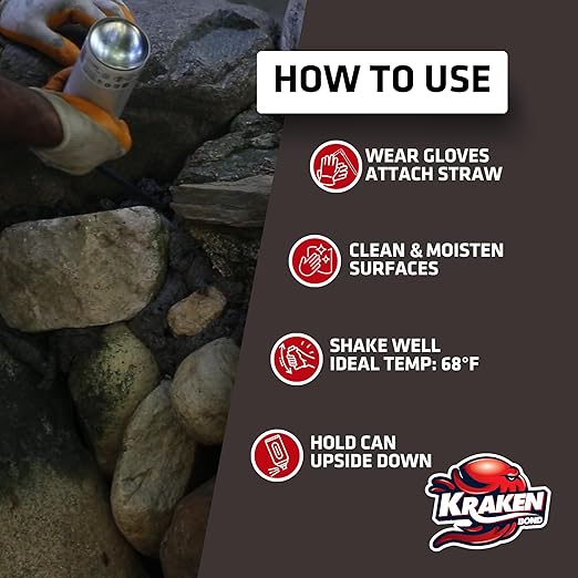 Kraken Bond Black Spray Waterfall Foam Sealant - (12x24oz) Expanding Polyurethane Pond Foam Sealer Black, UV Resistant Insulating Spray for Landscape & Exterior, Gun Not Included, 12 Pack