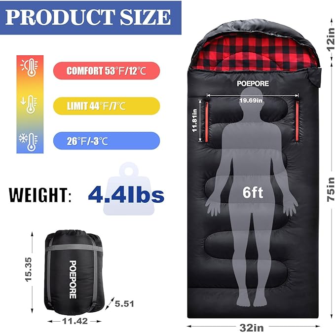 Flannel Sleeping Bag Cotton 0 Degree Cold Weather for Adults XXL Wearable Sleeping Bag 4 Seasons Waterproof with Compression Sack