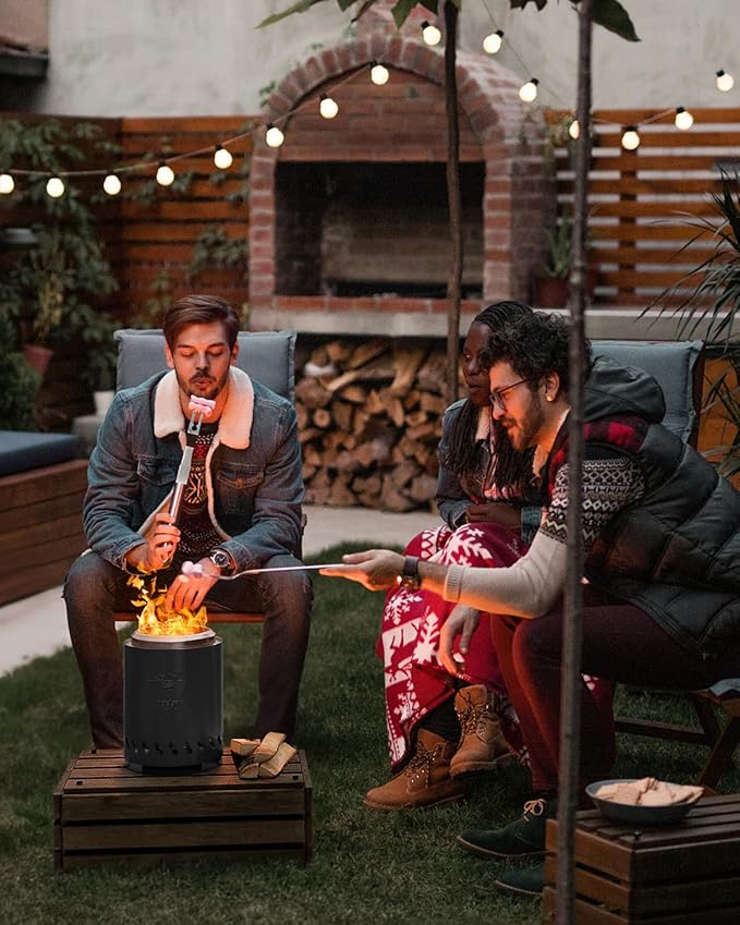 YEFU Tabletop Fire Pit 9.7 x 7.1 in, Low Smoke Camping Stove for Outdoor & Patio, Fueled by Pellets or Wood, Safe Burning Table Top Firepit, with Travel Bag & 2 Mini Sticks & Fireproof Mat, Black