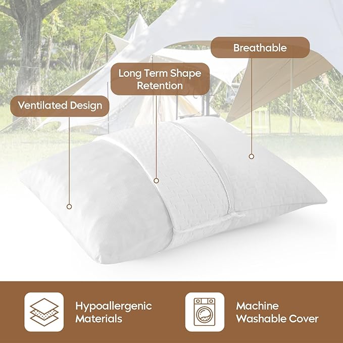 Small Shredded Memory Foam Pillow, Camping Pillow Travel Pillow - Compressible Medium Firm, Breathable Cover, Ideal Backpacking Hiking, Airplane and Car (Off-White, L)
