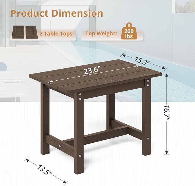 LUE BONA HDPS Large Size Outdoor Side Table, Outside End Table for Patio, Porch, Beach, Garden, Weather Resistant/Easy Maintenance/Indoor or Outdoor Use,Dark Brown