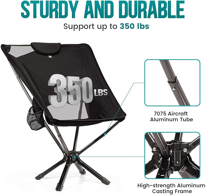 Portable High Back Camping Chair with Adjustable Height, Small Compact Outdoor Folding Chair for Adults Travel, Riselite Collapsible Lightweight Packable Camp Chairs, Easy Carry and Quick Setup