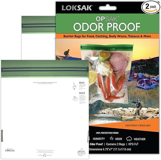 LOKSAK - OPSAK Odorproof Dry Bags for Backpacking, Hiking and Storage- Resealable Reusable and Recyclable Storage Bags (2 Pack 7 in x 7 in)