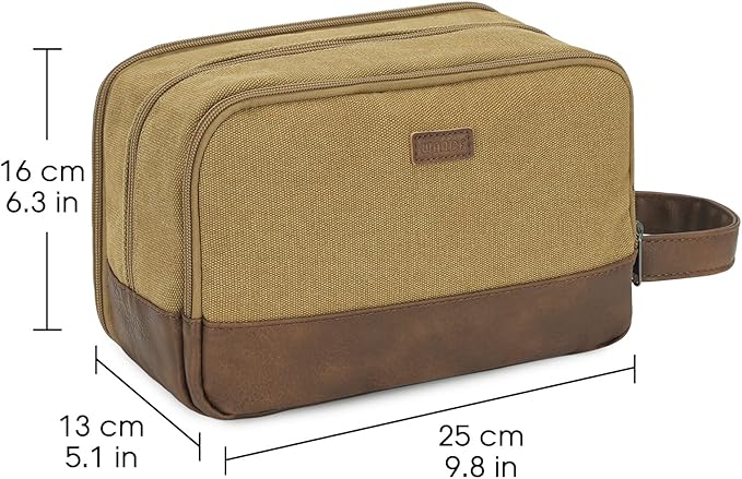 WANDF Travel Toiletry Bag for Men Large Toiletries Shaving Bag Water Resistant Hanging Dopp Kit Travel Accessories Bag for Women Men (Khaki)