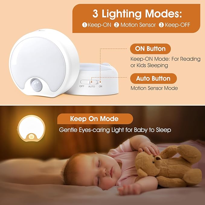 Motion Sensor Light Indoor Rechargeable 3PACK,65 Lumen+3 Modes Sensor Lights Indoor, Just-Stick-it Stairs Lights,Rechargeable Motion Sensor Light Motion Detector Lights for Inside
