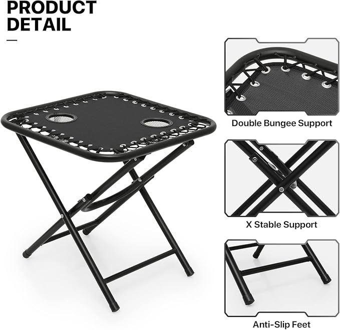 MoNiBloom Table and Patio Chairs Set of 3, Outdoor Adjustable Zero Gravity Folding Breathable Mesh Reclining Lounge Chairs with Pillow and Side Tray, 330lbs Capacity - Black