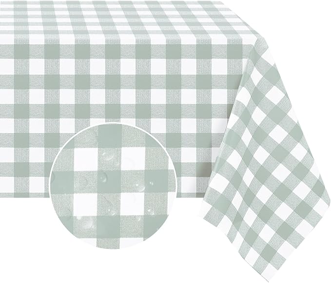 Romanstile Rectangle Plastic Tablecloth, 100% Waterproof Oil-Proof Checkered PVC Table Cloth, Heavy Duty Vinyl Table Cover for Dining, Camping, Picnic, Outdoor - 54 x 78 Inch, Light Grey