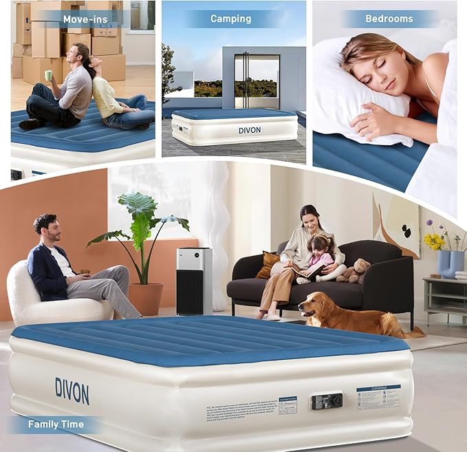 DIVON Air Mattress Full with Built in Pump,18’’Thicken Inflatable Mattress in 3 Mins,Foldable Blow Up Mattress,Portable Full Size Air Mattress for Camping,Travel&Floor,Air Bed for Adults,660lbs