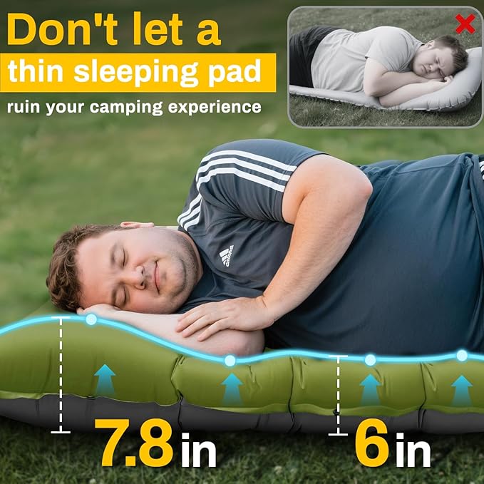 Camping Sleeping Pad, Extra Thick 6 Inch Inflatable Camping Mat with Pillow, Built-in Foot Pump Sleeping Pad for Camping Ultralight Self Inflating Campings Pad for Tent Backpacking Hiking Camp Gear