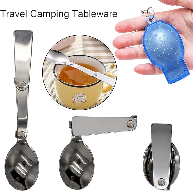 Acantha Foldable Fork and Spoon Set, Portable Folding Spoon and Fork Set with Two Plastic Storage Cases for Travel Camping Outdoors Picnic