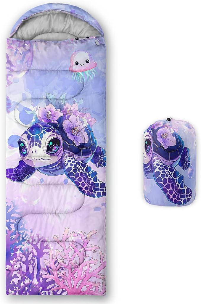 Sea Turtle Sleeping Bag for Kids Boys Girls,Ocean Themed Camping Gear,Waterproof Compact Sleeping Bag for Camping Backpacking Outdoor Hiking.