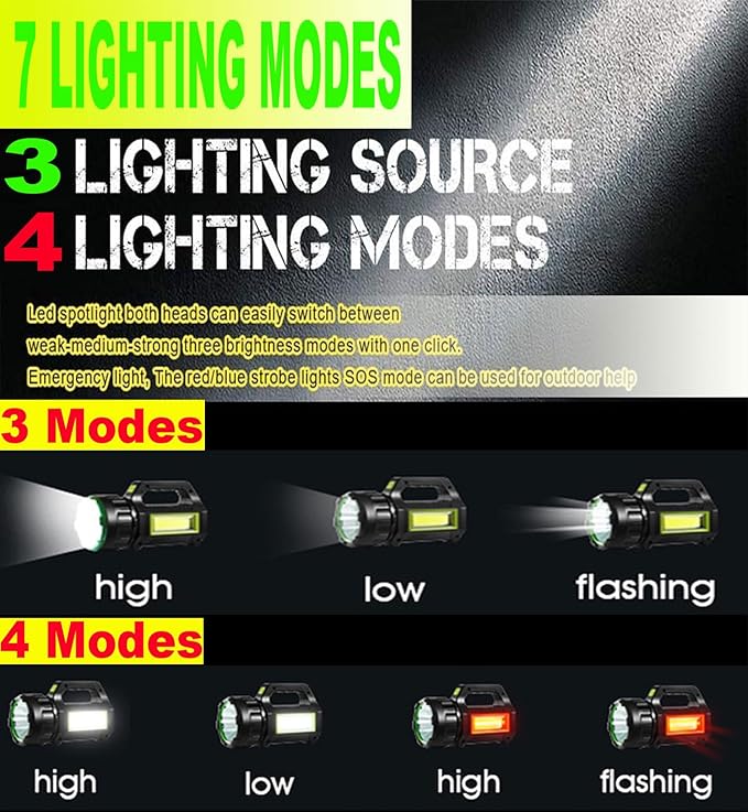 LED Searchlight LED Lantern, Solar Rechargeable Super Bright 10000LM Handheld LEDs Spotlight, Multifunctional Camping Lamp Work Lights, 7 Light Modes, IPX4 Waterproof, for Emergency