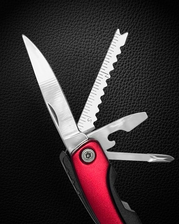 UNOONE 11-in-1 Multitool Pliers - Stainless Steel Pocket Knife with Pliers, Screwdriver & Bottle Opener - Aluminum Handle EDC Knives for Survival, Camping, Hunting, Hiking - Gift for Men Women (Black)