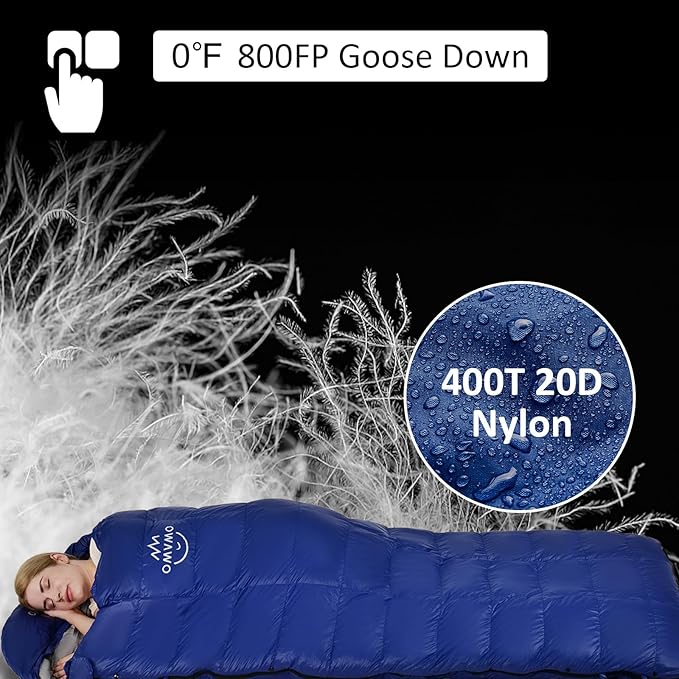 '-10°F 0°F 10°F 15°F Down Sleeping Bag for Adults,800/650 Fill Power,Ultralight Wearable 4 Season Cold Weather Rectangle Sleeping Bag for Camping Hiking,Can be Used as a Down Blanket or Cloak