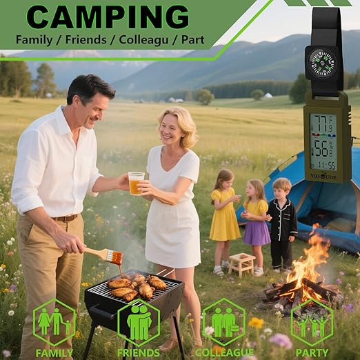 Indoor Outdoor Portable Thermometer Hygrometer with Accurate Temp & Humidity Detection Alarm Compass Crucial for a Comfortable Living Space, Camping, Workshop. Get it Now for a Controlled Environment