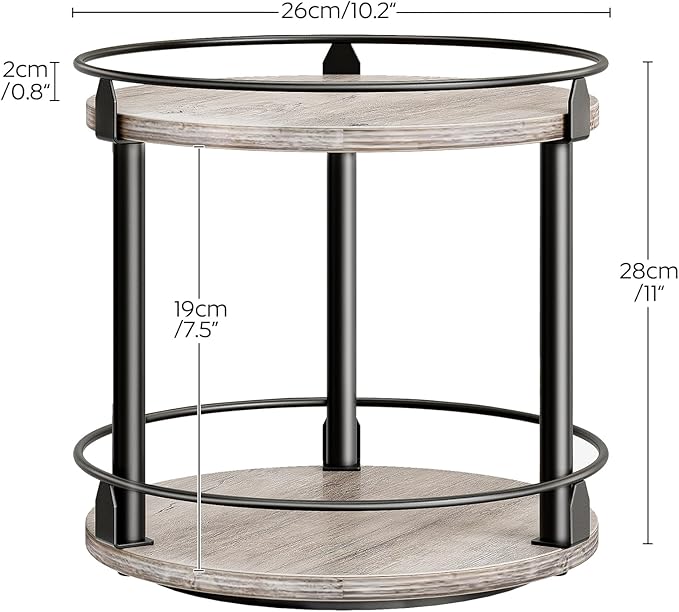 Lazy Susan Organizer, Rotating Spice Rack, 2 Tier Spice Turntable Organizer, Industrial Turntable Spice Holder, for Kitchen Countertop and Cabinet, Compact and Versatile, Greige SR22BG