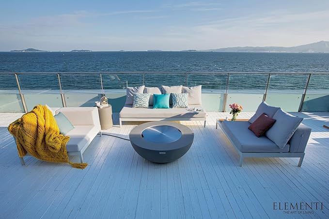 Elementi Lunar Bowl Cast Concrete Fire Table Bundle, Outdoor Fire Pit Fire Table Patio Furniture, Light Gray (Natural Gas)