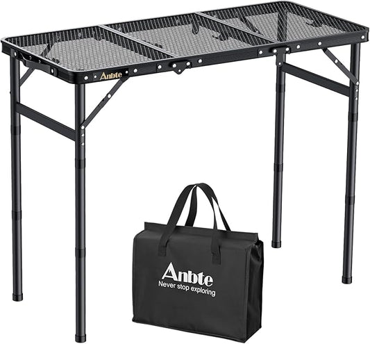 Folding Grill Table, Aluminum Camping Table Adjustable Height Max 27.5" Picnic Table Outdoor Table, Lightweight, Portable Handle for Travel Cooking BBQ Picnic, 35" x 16", Black