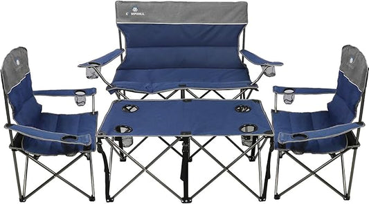 Camping Chair Set of 3, Outdoor Folding Camping Chairs for Heavy People with Cup Holder & Carry Bag,Collapsible Chair Include One Sofa Chair and Two Single Chair,Support up to 500lbs
